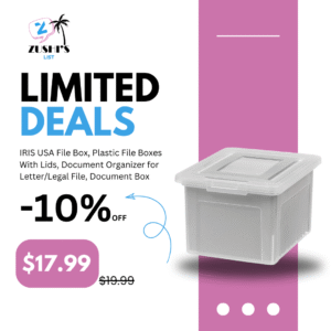 IRIS USA File Box, Plastic File Boxes With Lids, Document Organizer for Letter/Legal File, Document Box, Storage Bin For Hanging Files, Secure Latching Lid Stackable BPA-Free, Clear 35 Qt. 1 Pack