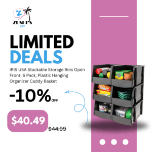 IRIS USA Stackable Storage Bins Open Front, 6 Pack, Plastic Hanging Organizer Caddy Basket for Hardware Crafts, Small Parts, Nuts and Bolts, Garage Tool Storage, Extra Large, Black