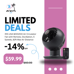 IRIS USA WOOZOO Air Circulator Fan with Remote, Oscillation, 5 Speeds, 82ft Max Air Distance, 90° Adjustable Tilt, 30db Quiet Motor, Small Fan for Bedroom, Office, Dorm, Black