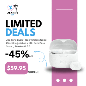 JBL Tune Buds - True wireless Noise Cancelling earbuds, JBL Pure Bass Sound, Bluetooth 5.3, 4-Mic technology for Crisp, Clear Calls, Up to 48 hours of battery life, Water and dust resistant (White)