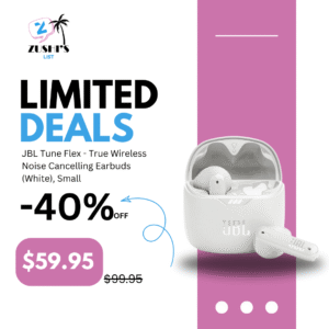 JBL Tune Flex - True Wireless Noise Cancelling Earbuds (White), Small