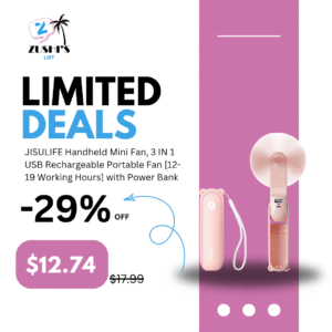 JISULIFE Handheld Mini Fan, 3 IN 1 USB Rechargeable Portable Fan [12-19 Working Hours] with Power Bank, Flashlight, Pocket Design for Travel/Summer/Concerts/Lash, Gifts for Women (Pink)