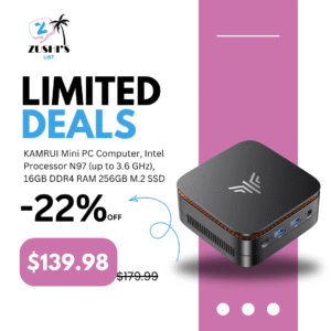 KAMRUI Mini PC Computer, Intel Processor N97 (up to 3.6 GHz), 16GB DDR4 RAM 256GB M.2 SSD, Mini Desktop Computer Support Dual 4K, WiFi, Bluetooth, Ethernet, HTPC for Business, Education, Home