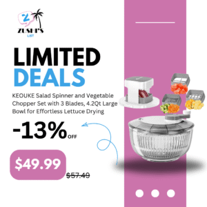 KEOUKE Salad Spinner and Vegetable Chopper Set with 3 Blades, 4.2Qt Large Bowl for Effortless Lettuce Drying, Onion Dicing, and Potato Cutting