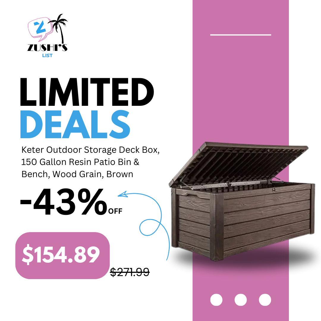 Keter Outdoor Storage Deck Box, 150 Gallon Resin Patio Bin & Bench, Wood Grain, Brown