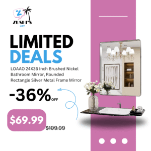 LOAAO 24X36 Inch Brushed Nickel Bathroom Mirror, Rounded Rectangle Silver Metal Frame Mirror, Brushed Nickel, Anti-Rust, Hangs Horizontally or Vertically