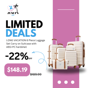 LONG VACATION 6 Piece Luggage Set Carry on Suitcase with ABS+PC hardshell, Spinner Wheels & YKK Zipper TSA Lock (WHITE-BROWN, 6 piece set)