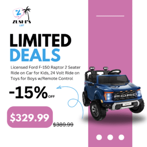 Licensed Ford F-150 Raptor 2 Seater Ride on Car for Kids, 24 Volt Ride on Toys for Boys w/Remote Control, Kids Electric Car w/LED Lights, Bluetooth, Truck Bed Storage, Soft Start (Blue)
