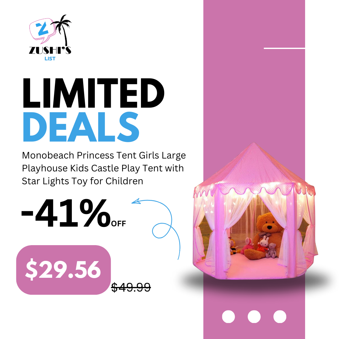 Monobeach Princess Tent Girls Large Playhouse Kids Castle Play Tent with Star Lights Toy for Children Indoor and Outdoor Games, 55'' x 53'' (DxH)