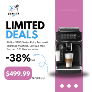 Philips 3200 Series Fully Automatic Espresso Machine, LatteGo Milk Frother, 5 Coffee Varieties, Intuitive Touch Display, 100% Ceramic Grinder, AquaClean Filter, My Coffee Choice, Black (EP3241/54)