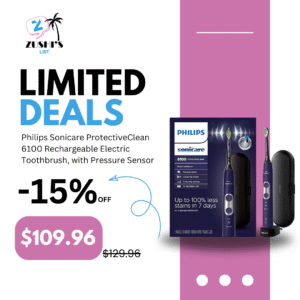 Philips Sonicare ProtectiveClean 6100 Rechargeable Electric Toothbrush, with Pressure Sensor, 3 Cleaning Modes, SmarTimer and QuadPacer, 14-Day Battery Life, Travel Case, Deep Purple, Model HX6471/03