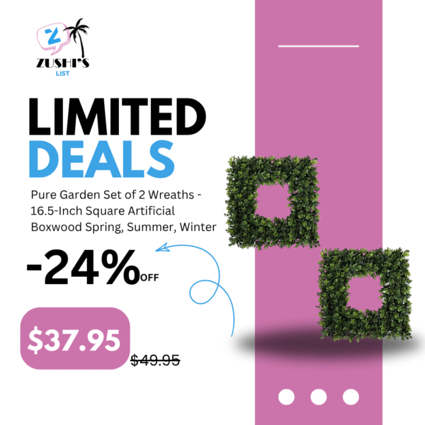 Pure Garden Set of 2 Wreaths - 16.5-Inch Square Artificial Boxwood Spring, Summer, Winter, or Fall Wreaths - Outdoor/Indoor Decor for Front Door