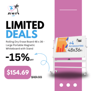 Rolling Dry Erase Board 48 x 36 - Large Portable Magnetic Whiteboard with Stand - Double Sided Easel Style Whiteboard with Wheels - Mobile Standing White Board for Office, Classroom & Home