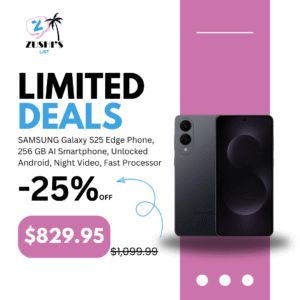 SAMSUNG Galaxy S25 Edge Phone, 256 GB AI Smartphone, Unlocked Android, Night Video, Fast Processor, ProScaler Display, All-Day Battery, 2025, US 1 Yr Manufacturer Warranty, Titanium JetBlack