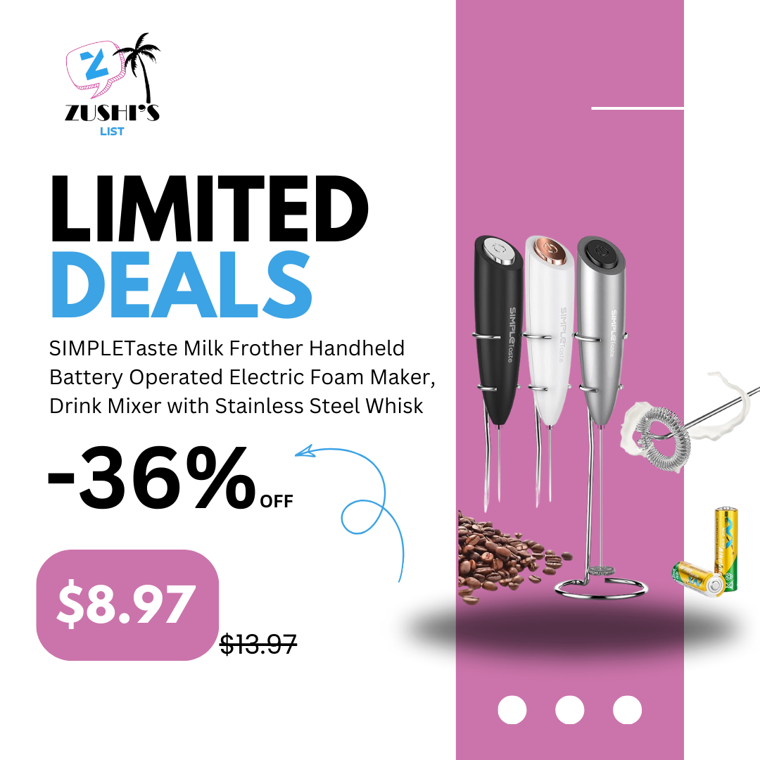 SIMPLETaste Milk Frother Handheld Battery Operated Electric Foam Maker, Drink Mixer with Stainless Steel Whisk and Stand for Cappuccino, Bulletproof Coffee, Latte