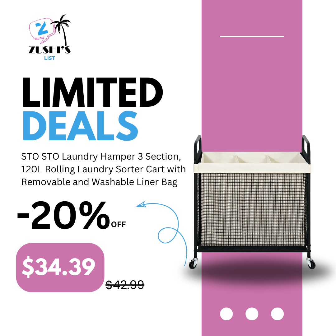 STO STO Laundry Hamper 3 Section, 120L Rolling Laundry Sorter Cart with Removable and Washable Liner Bag, Rolling Clothes Hamper with Metal Handle for Laundry Room and Bedroom
