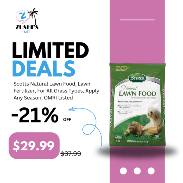 Scotts Natural Lawn Food, Lawn Fertilizer, For All Grass Types, Apply Any Season, OMRI Listed, Covers 4,000 sq. ft., 29.1 lbs.