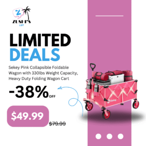Sekey Pink Collapsible Foldable Wagon with 330lbs Weight Capacity, Heavy Duty Folding Wagon Cart with Big All-Terrain Wheels & Drink Holders. Pink