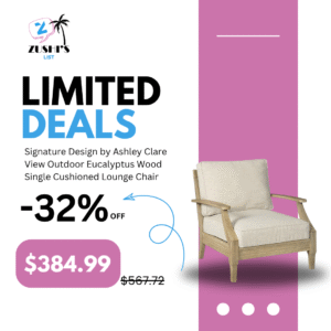 Signature Design by Ashley Clare View Outdoor Eucalyptus Wood Single Cushioned Lounge Chair, Beige