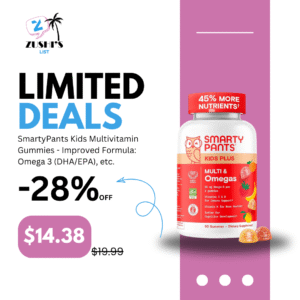 SmartyPants Kids Multivitamin Gummies - Improved Formula: Omega 3 (DHA/EPA), Vitamins D3, C, B12, B6, Vitamin A, K & Zinc, Gluten Free, Three Fruit Flavors, 60 Count (30 Day Supply)