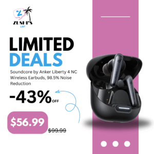 Soundcore by Anker Liberty 4 NC Wireless Earbuds, 98.5% Noise Reduction, Adaptive Noise Cancelling to Ears and Environment, Hi-Res Sound, 50H Battery, Wireless Charging, Bluetooth 5.3