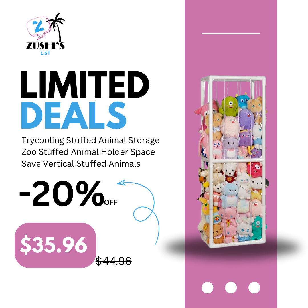 Trycooling Stuffed Animal Storage Zoo Stuffed Animal Holder Space Save Vertical Stuffed Animals Storage PVC with Elastic Band and Net for Playroom Bedroom Nursery (White 1)