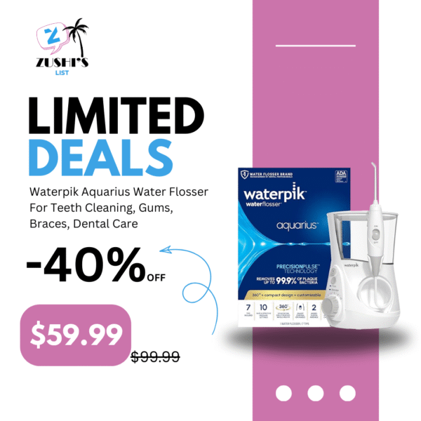 Waterpik Aquarius Water Flosser For Teeth Cleaning, Gums, Braces, Dental Care, Electric Power With 10 Settings, 7 Tips For Multiple Users And Needs, ADA Accepted, White WP-660, Packaging May Vary