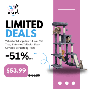 Yaheetech Large Multi-Level Cat Tree, 63 Inches Tall with Sisal-Covered Scratching Posts, Condo, Hammock, Dangling Ball, and Extended Platform for Cats to Play and Sleep