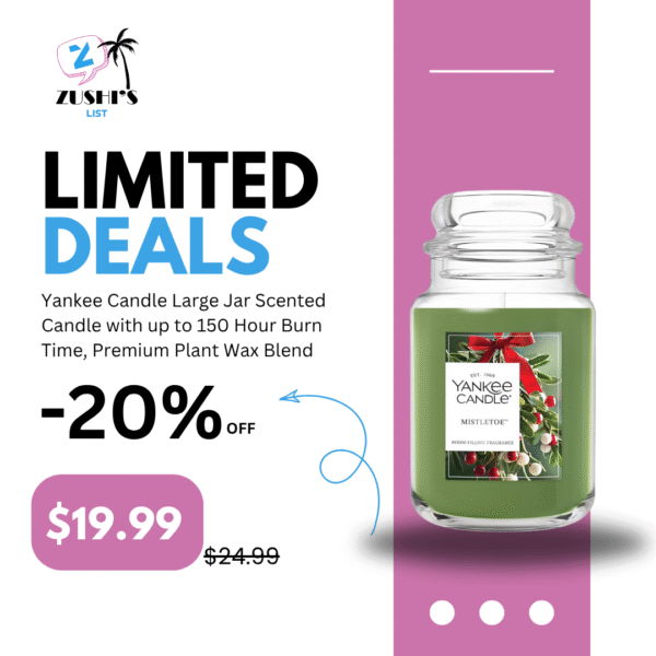 Yankee Candle Large Jar Scented Candle with up to 150 Hour Burn Time, Premium Plant Wax Blend for Consistent Burn, 22 oz Jar Candle with Room Filling Fragrance, Mistletoe