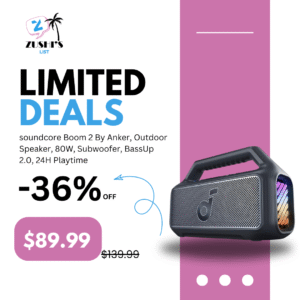 soundcore Boom 2 By Anker, Outdoor Speaker, 80W, Subwoofer, BassUp 2.0, 24H Playtime, IPX7 Waterproof, Floatable, RGB Lights, USB-C, Custom EQ, Bluetooth 5.3, Portable for Camping, Beach, and Backyard
