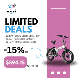 1000W Folding Electric Bike, 48V 20.8AH Removable Battery | 30+MPH | 80 Miles Max Range | 20" Fat Tire | for Adults | for Commute