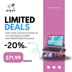 2025 Tablet, Android 14 Tablets 10 inch with Keyboard, 26GB RAM+256GB ROM(2TB Expand), 2-in-1 Tablets with 8-Core, 8000mAh, 5G WiFi, Widevine L1, GMS, with Case, Keyboard, Mouse, Stylus(Black)