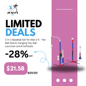3-in-1 Baseball Set for Kids 3-5 - Tee Ball Stand, Hanging Tee, Ball Launcher and 6 Softballs - Adjustable Height, Indoor/Outdoor Sport Gifts for Boys Girls, Blue