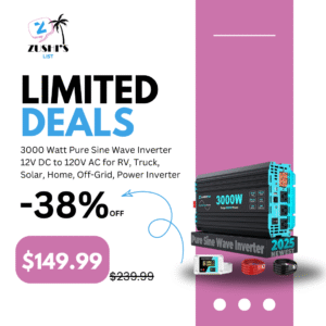 3000 Watt Pure Sine Wave Inverter 12V DC to 120V AC for RV, Truck, Solar, Home, Off-Grid, Power Inverter with 3 AC Outlet, 30W USB-C, 5V 3.1A USB, Hardwire Port, Remote Control, Surge 6000W