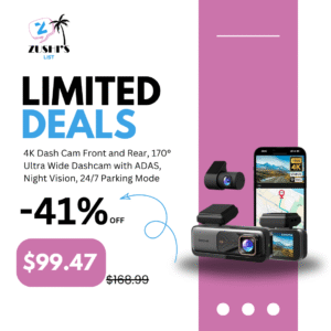 4K Dash Cam Front and Rear, 170° Ultra Wide Dashcam with ADAS, Night Vision, 24/7 Parking Mode, Sony IMX415 Sensor, WDR, Free 64GB SD Card, 5G/2.4G WiFi, Built-in GPS, Loop Recording