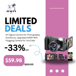 4K Digital Camera for Photography Autofocus, Upgraded 64MP WiFi Vlogging Camera for YouTube with 3" 180° Flip Screen, 16X Zoom, Compact Travel Cameras for Beginners with 32GB Card, 2 Batteries, Black
