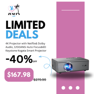 4K Projector with Netflix& Dolby Audio, 1200ANSI Auto Focus&6D Keystone Kogata Smart Projector with Built in Apps Outdoor Movie Proyector with WiFi 6 Bluetooth for Home Theater UPGRADE