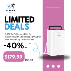 5000 Sq.Ft Dehumidifier for Basement with Drain Hose, PLUSCENT Max 52 Pint/Day Dehumidifiers for Home Bedroom Bathroom, 4 Modes, Smart Humidity Control, Auto Restart, Auto Defrost, 24H Timer