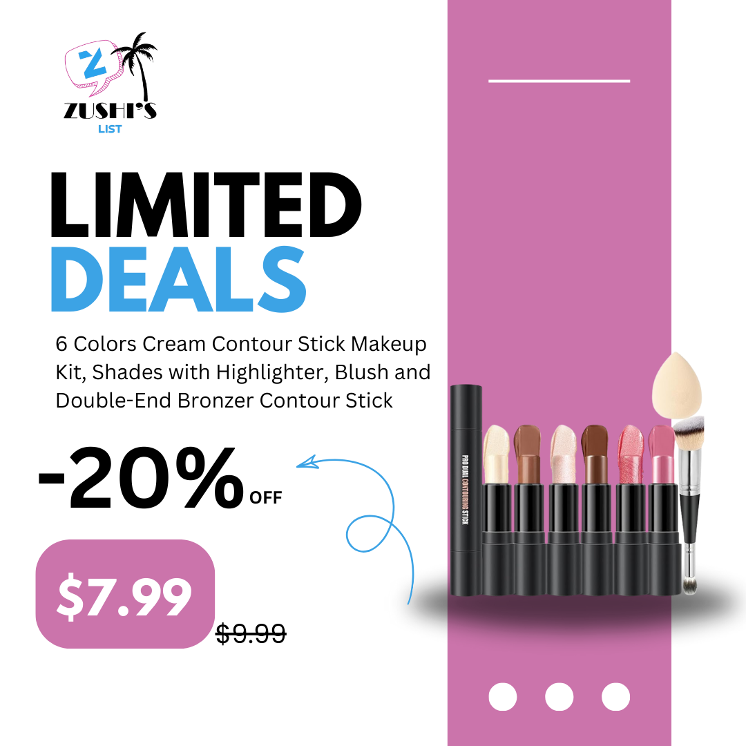 6 Colors Cream Contour Stick Makeup Kit, Shades with Highlighter, Blush and Double-End Bronzer Contour Stick for Sculpt the Cheeks, Long Lasting, Waterproof, Matte & Dewy Finish(SET A)