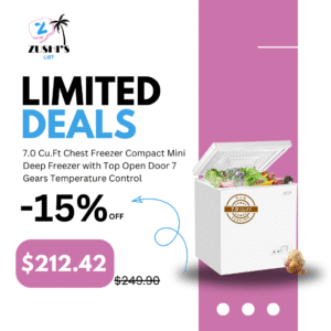 7.0 Cu.Ft Chest Freezer Compact Mini Deep Freezer with Top Open Door 7 Gears Temperature Control with Removable Storage Basket White