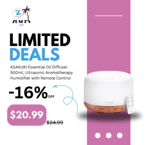 ASAKUKI Essential Oil Diffuser 500ml, Ultrasonic Aromatherapy Humidifier with Remote Control, 7 LED Colors, Timer & Auto-Off, Large Room Diffuser