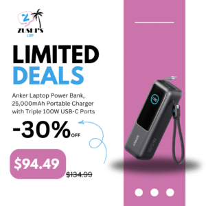 Anker Laptop Power Bank, 25,000mAh Portable Charger with Triple 100W USB-C Ports, Built-in and Retractable Cables, for iPhone 16/15 Series, MacBook, Samsung, and More (Flight-Approved)