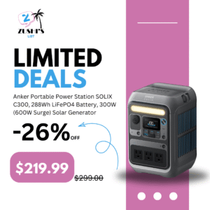 Anker Portable Power Station SOLIX C300, 288Wh LiFePO4 Battery, 300W (600W Surge) Solar Generator, 140W Two-Way Fast Charging, for Outdoor Camping, Traveling, and Emergencies (Solar Panel Optional)