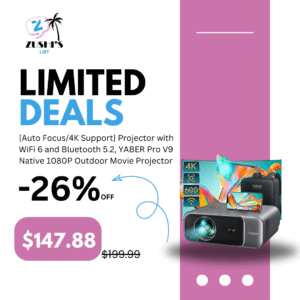 [Auto Focus/4K Support] Projector with WiFi 6 and Bluetooth 5.2, YABER Pro V9 Native 1080P Outdoor Movie Projector, Auto 6D Keystone & 50% Zoom, Home Theater Projector for Phone/TV Stick/PC