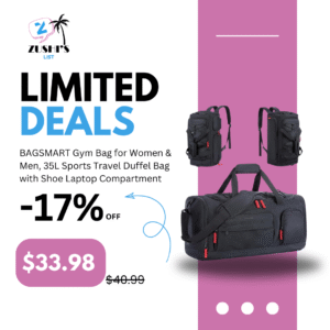 BAGSMART Gym Bag for Women & Men, 35L Sports Travel Duffel Bag with Shoe Laptop Compartment,Anti-Theft Carry On Weekender Bag for Airplane,Workout Overnight Backpack for Travel,Black