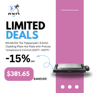 BALMUDA The Teppanyaki | 6.6mm Cladding Plate Hot Plate with Precise Temperature Control (320°F–430°F) | 360° Cooking Design | Perfect for Steak, Okonomiyaki, Crepes, and More