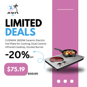 CUSIMAX 1800W Ceramic Electric Hot Plate for Cooking, Dual Control Infrared Cooktop, Double Burner, Portable Countertop Burner, Glass Plate Electric Cooktop, Silver, Stainless Steel-Upgraded Version