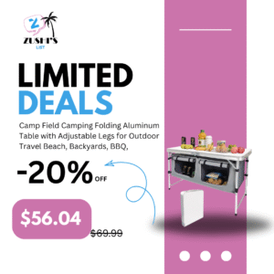 Camp Field Camping Folding Aluminum Table with Adjustable Legs for Outdoor Travel Beach, Backyards, BBQ, Party and Picnic Foldable Table