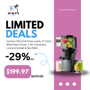Canoly C16 Cold Press Juicer, 6" Extra Wide Feed Chute, 3-IN-1 Strainers (Juice & Sorbet & Nut Milk), Powerful AC Brushless Motor, Self Precut System, Juicer Machines with BPA-Free (Space Gray)