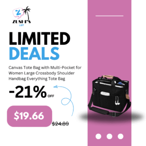 Canvas Tote Bag with Multi-Pocket for Women Large Crossbody Shoulder Handbag Everything Tote Bag with Compartments